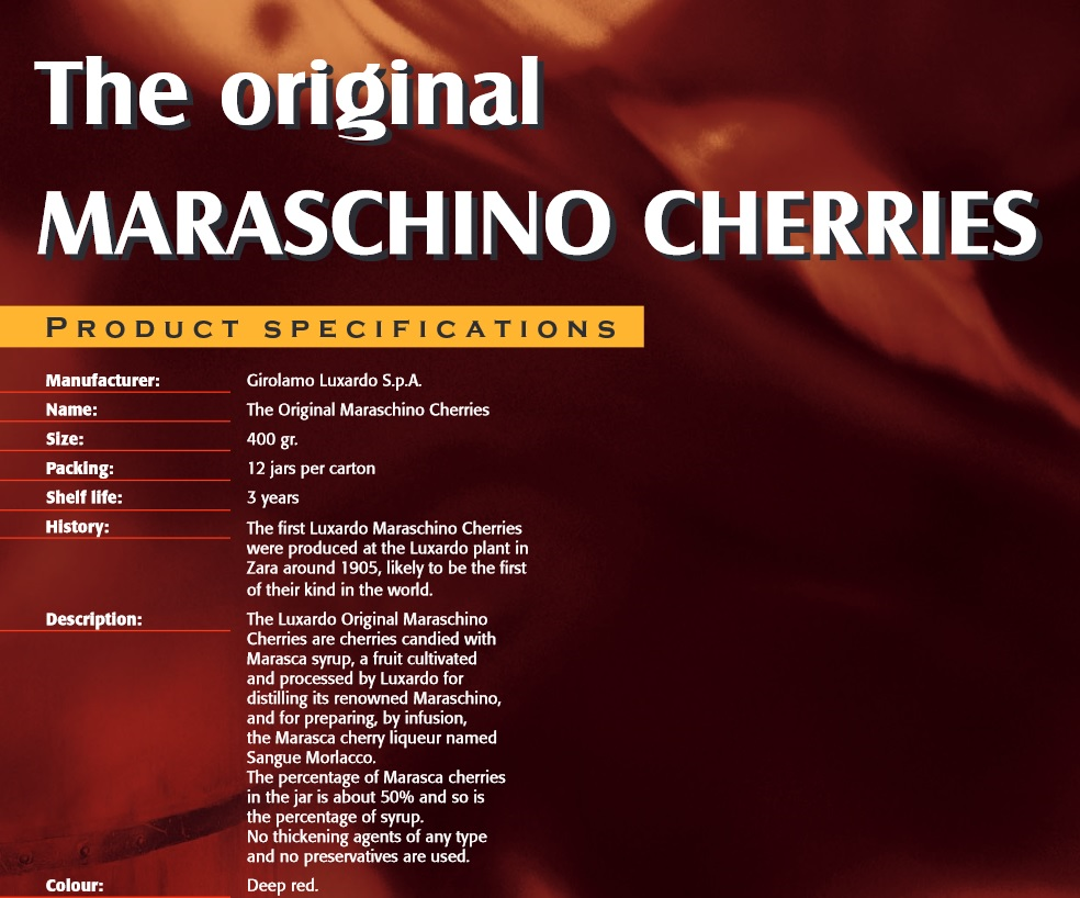 Luxardo Gourmet Maraschino Cherries 400g Jar Canned