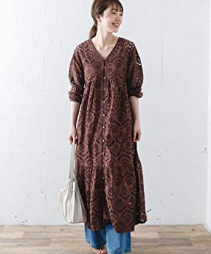 Amazon Co Jp サニーレーベル ワンピース ドレス カットワークレースワンピース レディース La04 26f601 ブラウン 36 服 ファッション小物