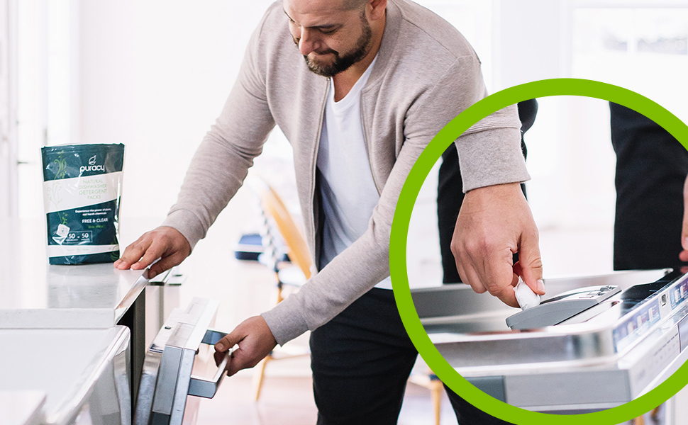 Puracy Dishwasher Pods, 50 Count, Natural Dishwasher Detergent, Free