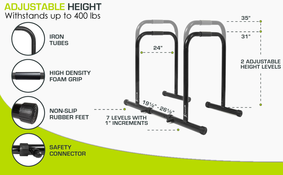 ProsourceFit Dip Stand Station, Heavy Duty Ultimate Body Press Bar with Safety Connector for