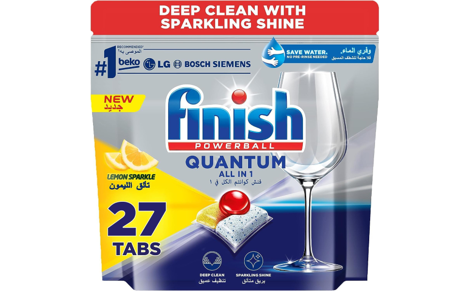 Finish Dishwasher Detergent Tablets, Quantum Lemon Sparkle 27 tablets