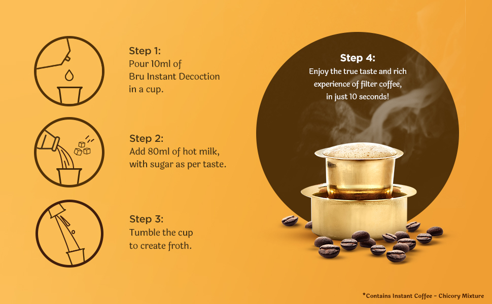 Bru Instant Decoction Ready to Use Decoction Tasty Filter Coffee in Seconds Makes 20 Cups