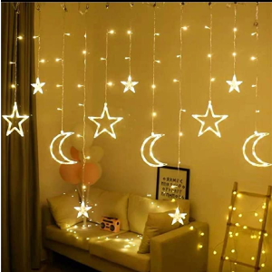 Led String Lights Stars Shaped And Moon Curtain Decorative Lights Holiday Decoration Ramadan Gift