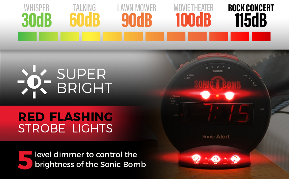 Geemarc Sonic Bomb Extra Loud Alarm Clock with Tone and Volume