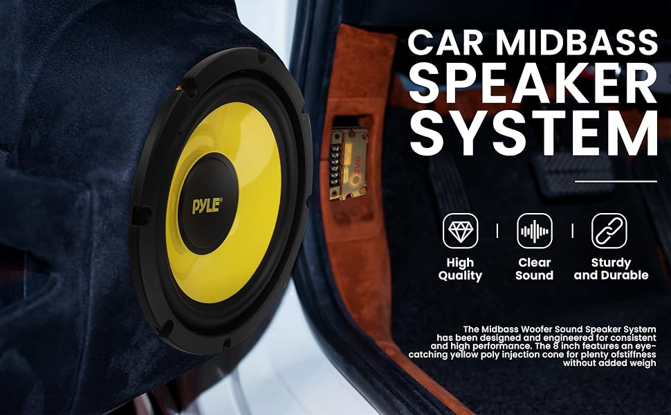 PyleUsa Car Midbass Speaker System Pro 8 Inch 400 Watt 4 Ohm Auto Mid