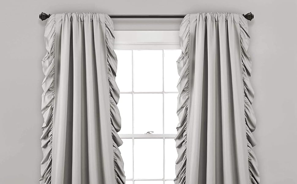 Lush Decor Reyna Ruffle Window Curtain Panel Set, Pair, 54" W x 95" L, Light Gray Flowy