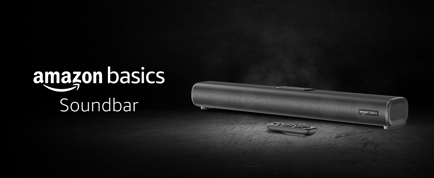 amazon basics Soundbar with 60W RMS Sound, 2.0 Channel, Multi