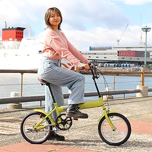 Grandir折りたたみ自転車 16インチ GR-16 軽量 ミニベロ クリーム オオトモ 折りたたみ自転車 16インチ 完成品 組立済 折り畳み