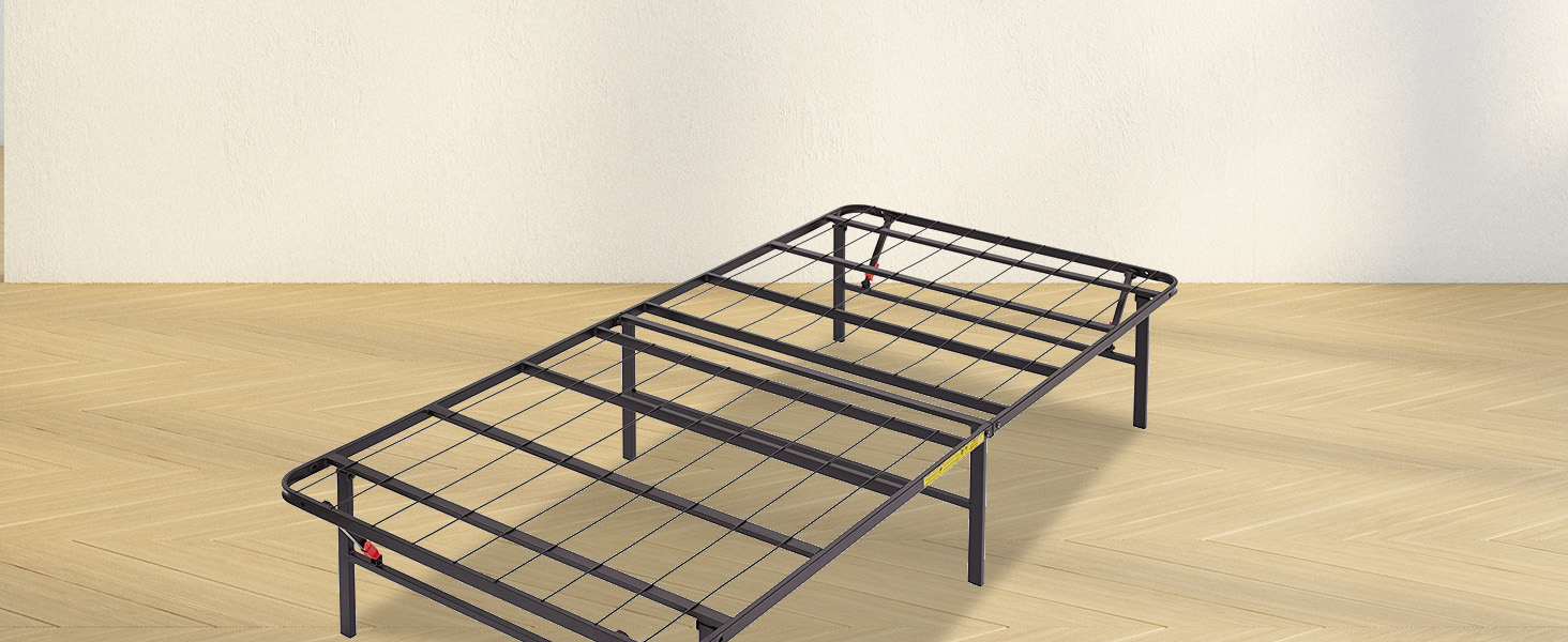 Amazon Basics Platform Foldable Steel Bed Frame, Black, Single Powder
