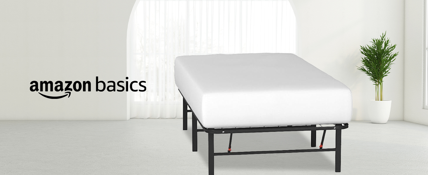 Amazon Basics Platform Foldable Steel Bed Frame, Black, Single Powder