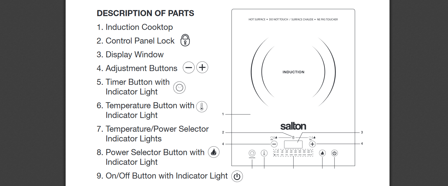 Salton Portable Induction Cooktop Cool Touch LED Display Cooker with 8