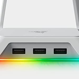 Razer Base Station Chroma Mercury, Headset Stand with USB Hub, RGB Chroma Lightning, white
