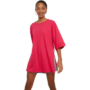 Trendyol womens Double Arm Wide Cut Asymmetric Boyfriend Knitted T-Shirt T-Shirt