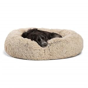 Best Friends By Sheri Luxury Shag Fur Donut Cuddler 30x30 Zippered Taupe Medium Round Dog Cat Cushion Bed Removable Shell Warming Cozy Prime Machine Washable Medium Pets Up