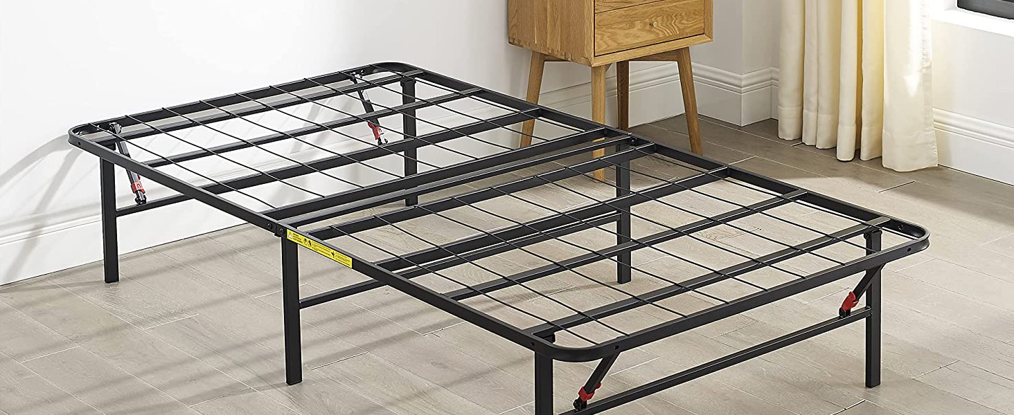 Amazon Basics Platform Foldable Steel Bed Frame, Black, Single Powder