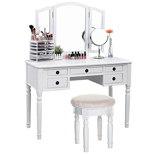 SONGMICS Vanity Set Trifolding Mirror Makeup Dressing