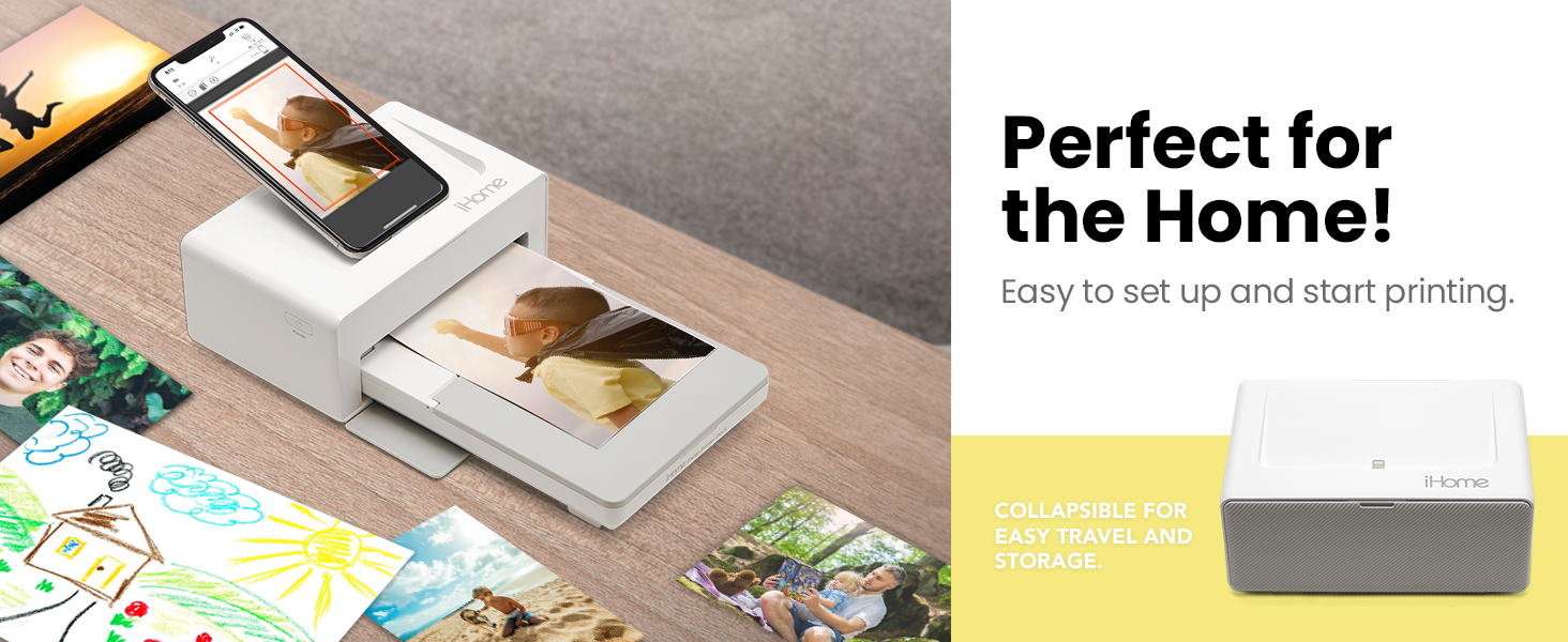 iHome® Color Photo Printer Dock, Full Size 4x6 inch Printouts (White) Office Products