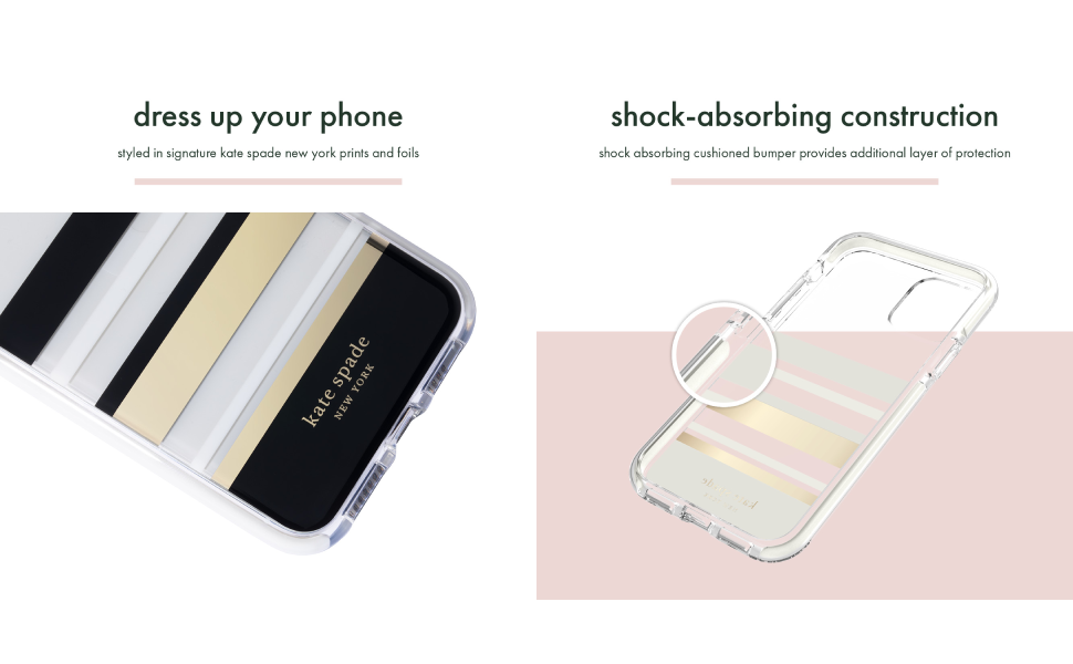 kate spade new york Defensive Hardshell Case (1-PC Comold) for iPhone 11 Pro - Park Stripe Gold Foil