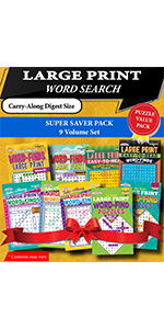 KAPPA Super Saver LARGE PRINT Word Search Puzzle Pack-Set of 9 Carry-Along Digest Size Books