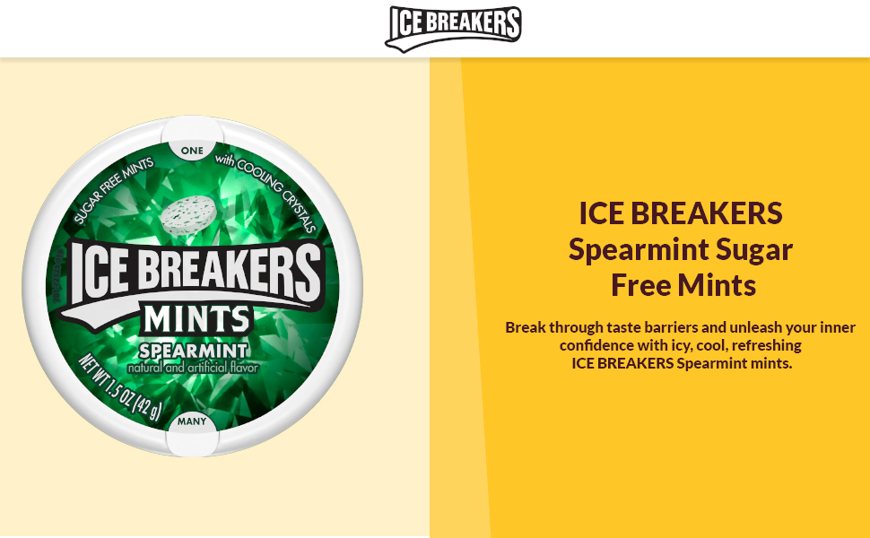 Ice Breakers Mints Spearmint Sugar Free Mints with Cooling Crystals, 1.