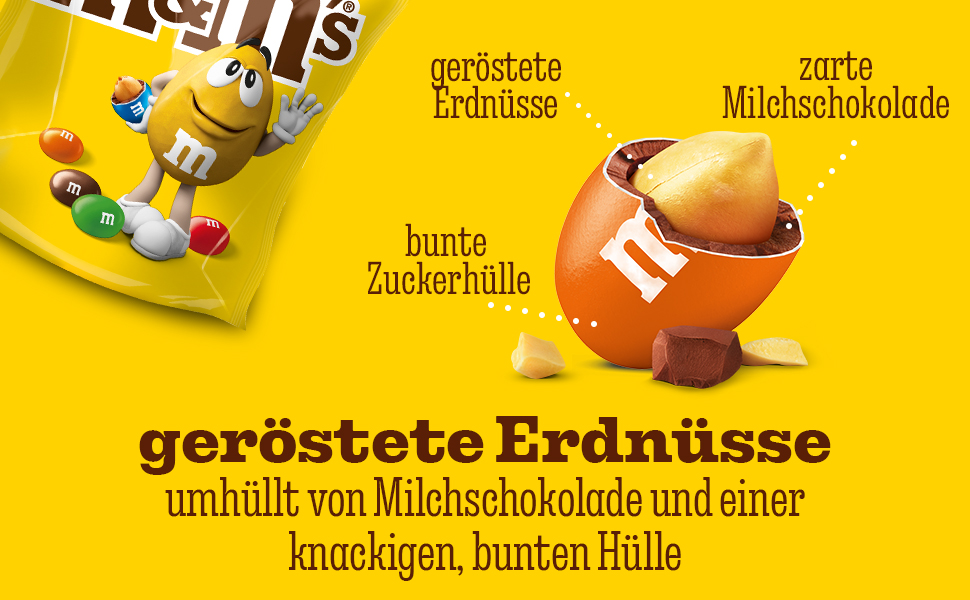 geröstete Erdnüsse, umhüllt von Milchschokolade und einer knackigen, bunten Hülle