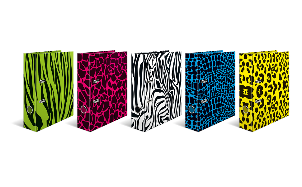 HERMA Lever Arch Files Animal Print, Assorted, A4, 70 mm Spine, with Inner Print, Pack of 10