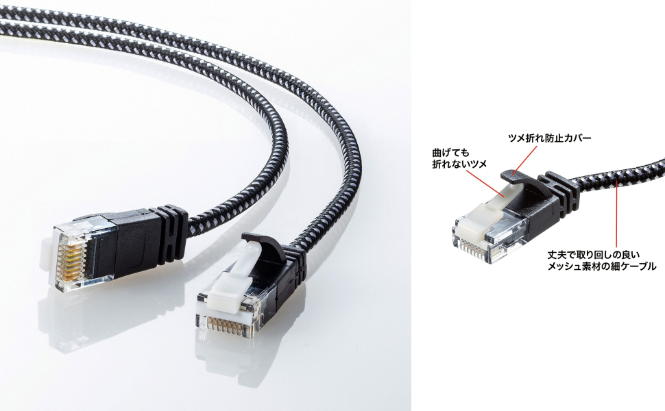 サンワサプライ KB-T6AME-03BKW つめ折れ防止カテゴリ6A細径メッシュ