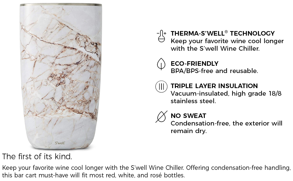 S'well Stainless Steel Wine Chiller 750ml Calacatta