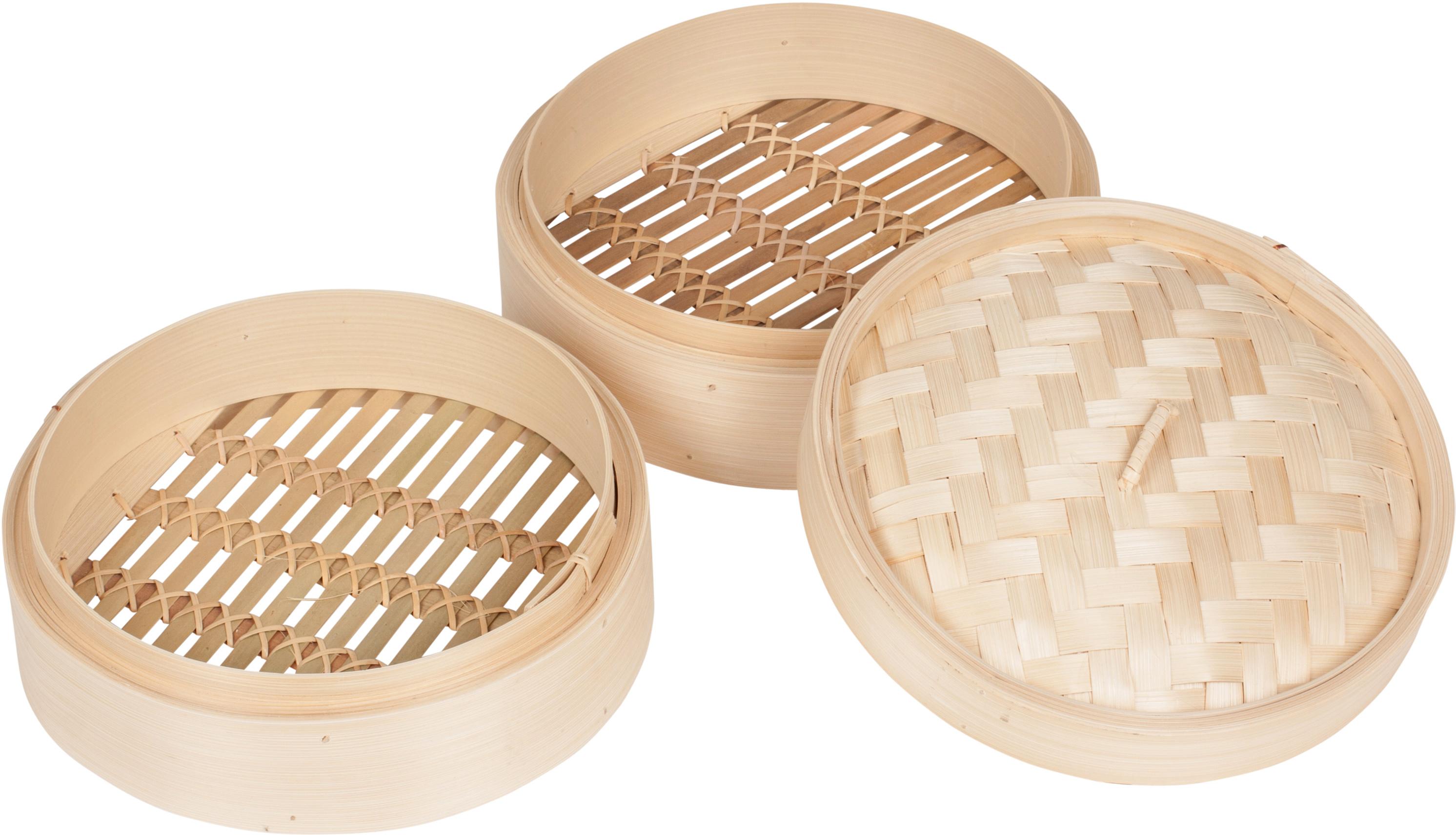 Trademark Innovations 3 Piece Bamboo Steamer, Standard, Tan