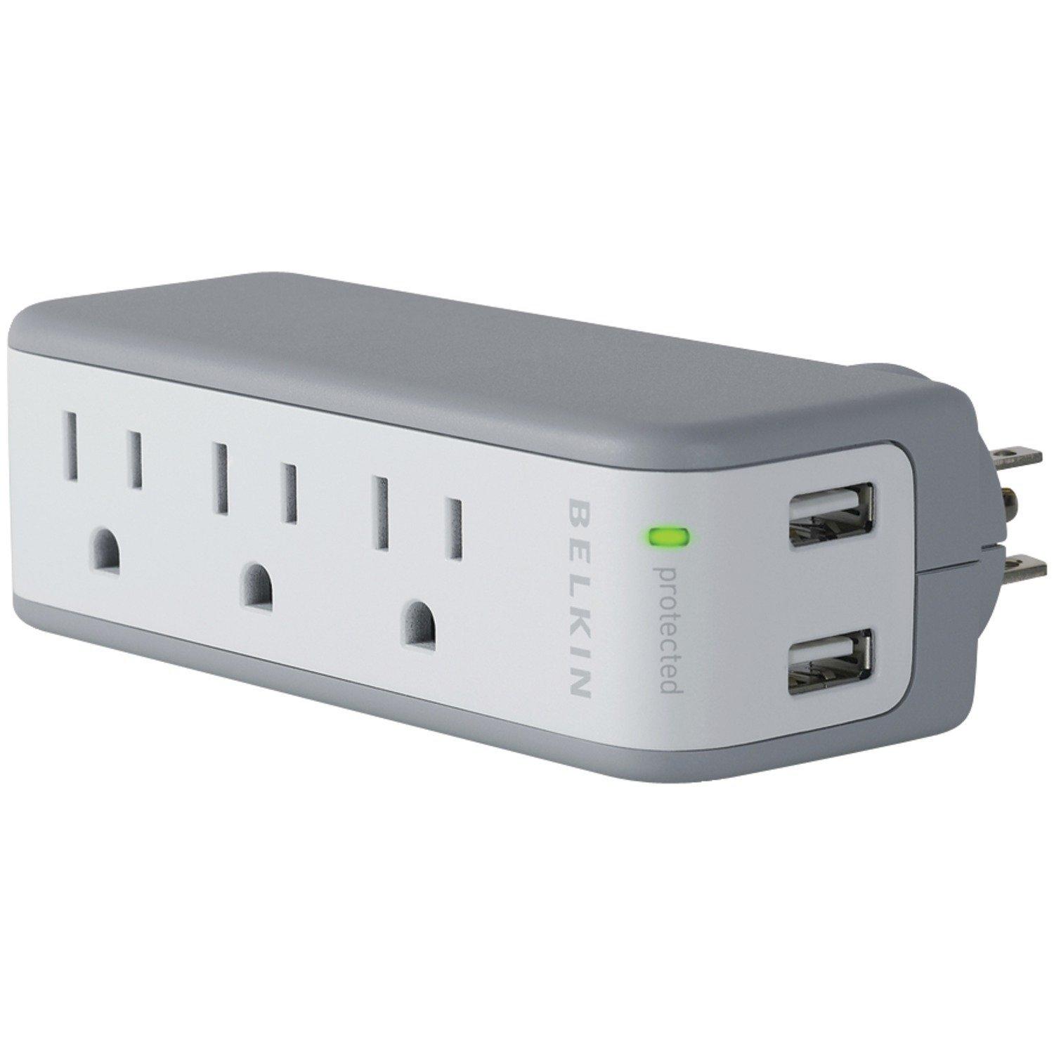 Belkin Mini 5W 3Outlet Swivel Travel Charger with Dual USB Ports Home Audio & Theater
