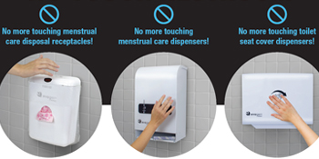 Tampons, Pads, Sanitary napkins, receptacle, trashcan, Feminine Hygiene, hands free, no touch, white