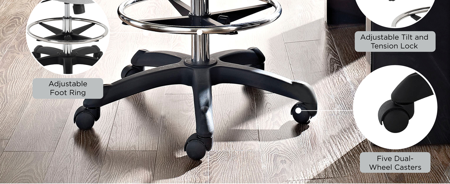 Drafting Stool,school,work,dual-wheel,breathable mesh,one-touch pneumatic,posture perfect