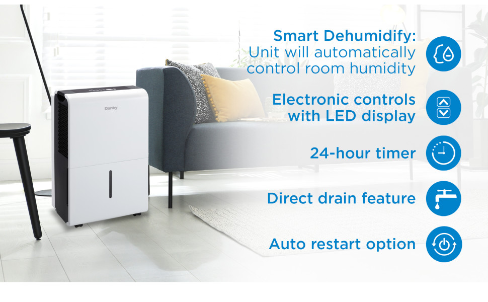 Danby DDR040BFCWDBME 40 Pint Dehumidifier in White with Smart