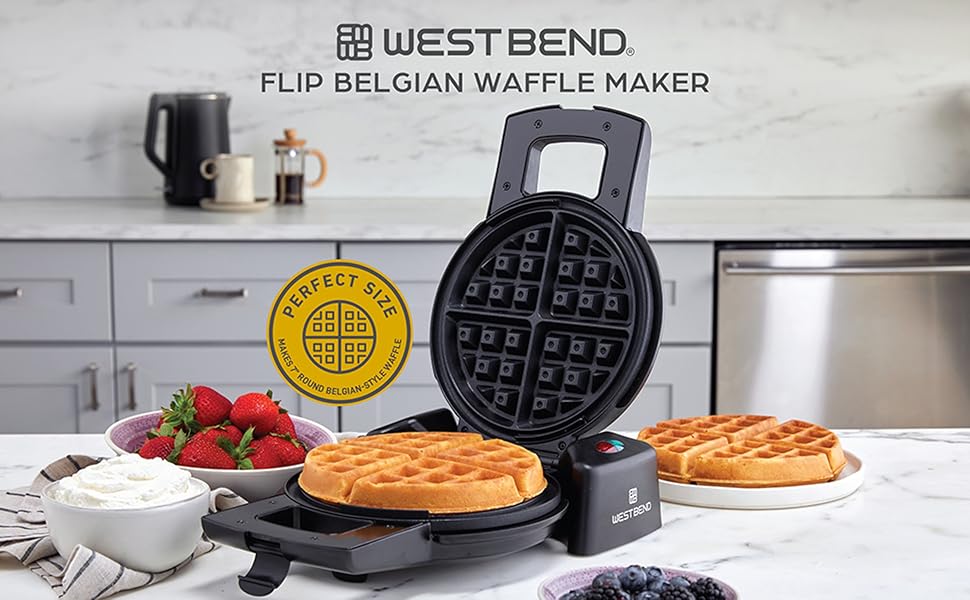 West Bend Belgian Waffle Maker, Makes 7Inch Waffles, 180