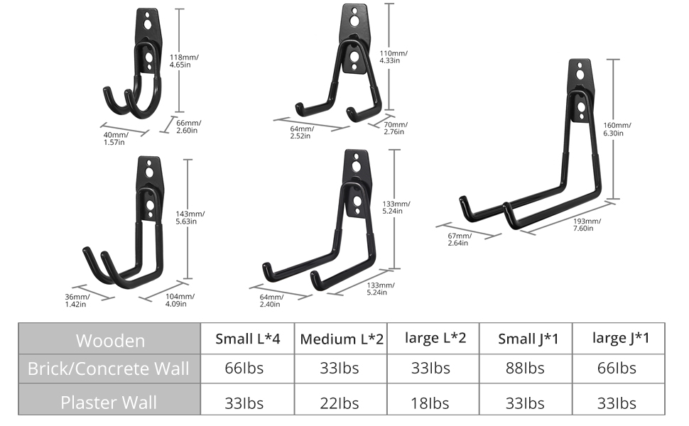 AMTOVL Garage Hooks Utility Double Hooks 10x Steel Bucket Bracket 5