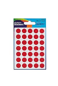 Avery 32-301 Self Adhesive Dots/Circle Labels - Red (Diameter 8 mm, 70 Labels per Sheet, 560 ...