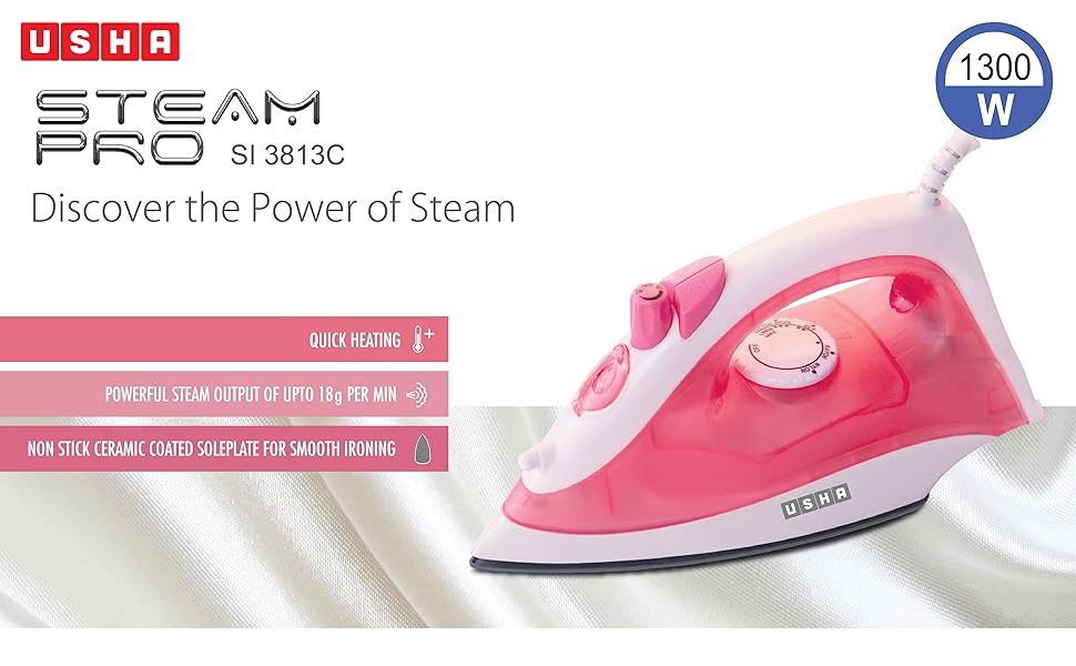 Buy USHA SI 3813C Steam Iron 1300 W with EasyGlide Durable Ceramic