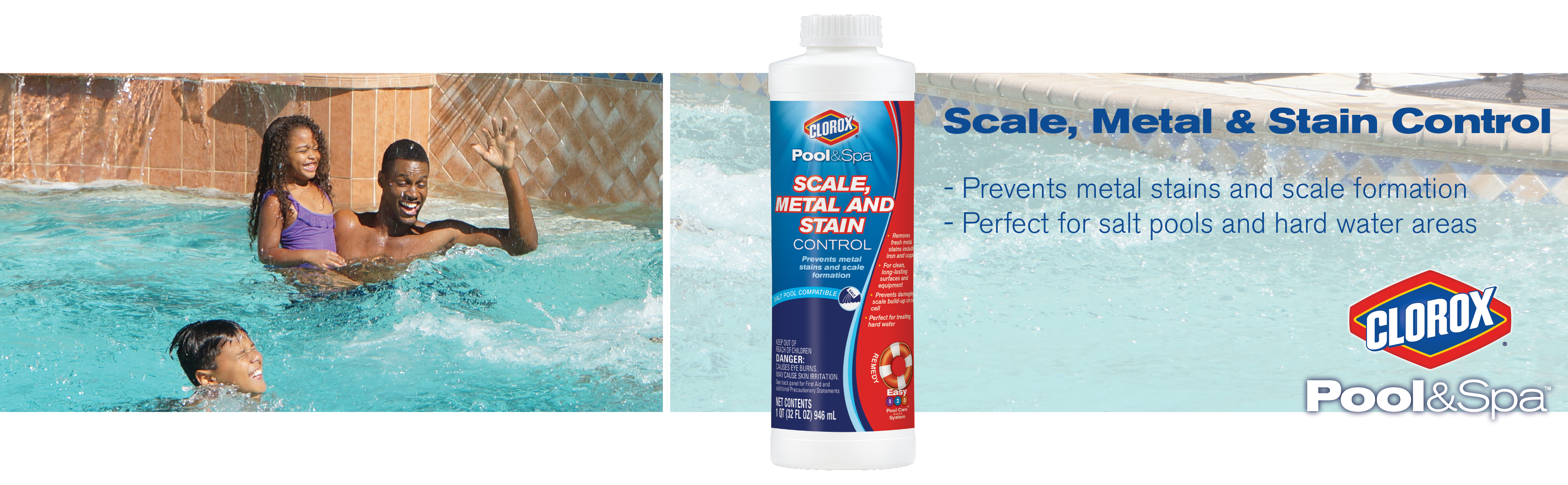 Clorox Pool&Spa Scale, Metal and Stain Control, 1Quart 50033CLX