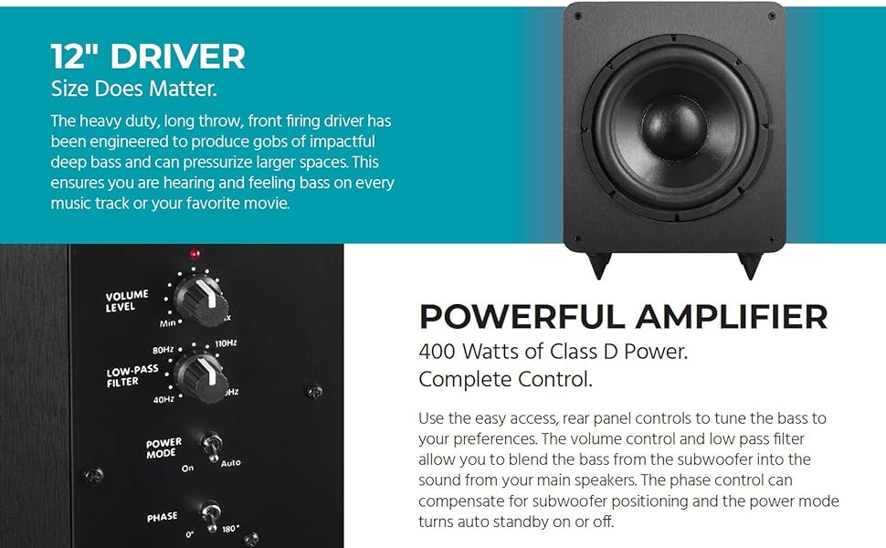 Monoprice SW12 400 Watt RMS 600 Watt Peak Powered