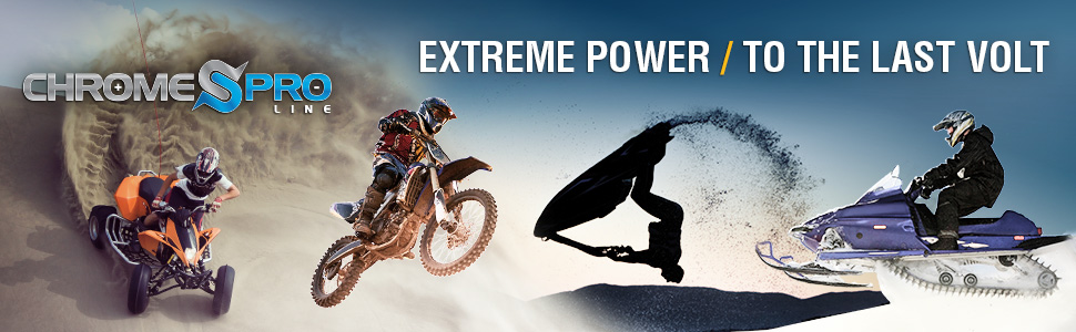 chrome pro powersports batteries for quads, dirt bikes, jet skis, snowmobiles and more