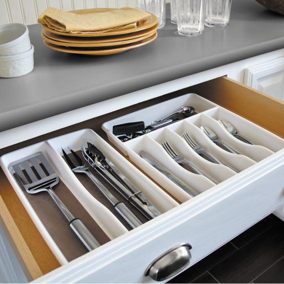 Rubbermaid NoSlip Silverware Cutlery Tray Organizer, Small, White with