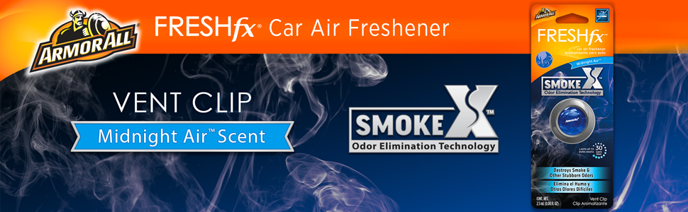 Armor All Car Air Freshener Vent Clip, FRESH fx, Smoke X, smoke elimination midnight air scent