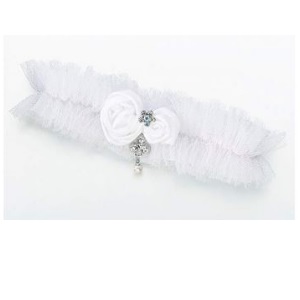 White Tulle Garter with Jewel