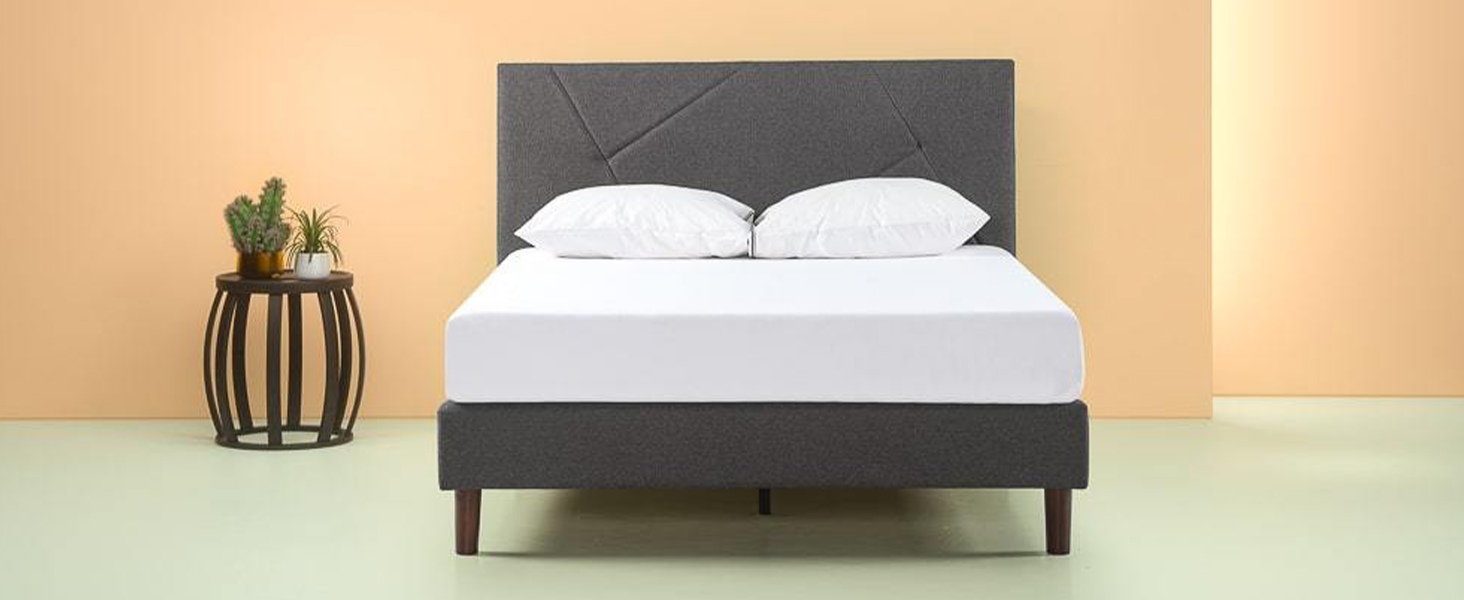 Zinus Upholstered Geometric Paneled Platform Bed / Mattress