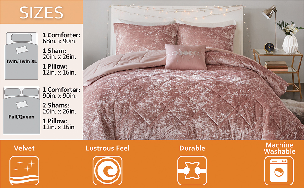 Intelligent Design Felicia Velvet Comforter Set Blush Full/Queen, Red