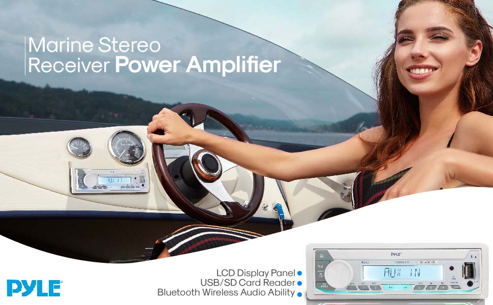 Pyle Marine Stereo Receiver Power Amplifier AM/FM/MP3/USB/Aux/SD Card