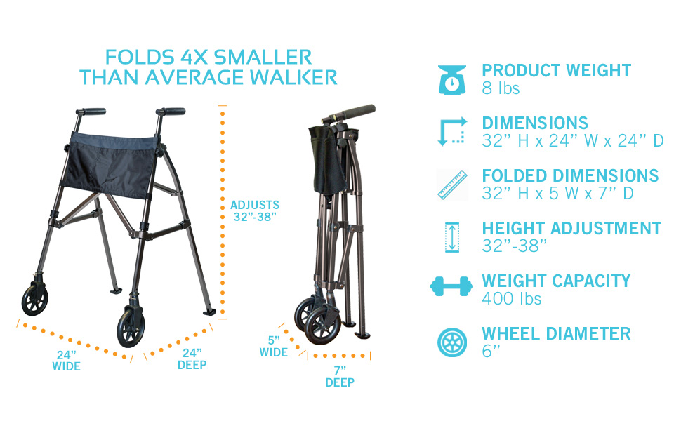 Stander EZ FoldNGo Walker, Lightweight Folding 2 Wheeled