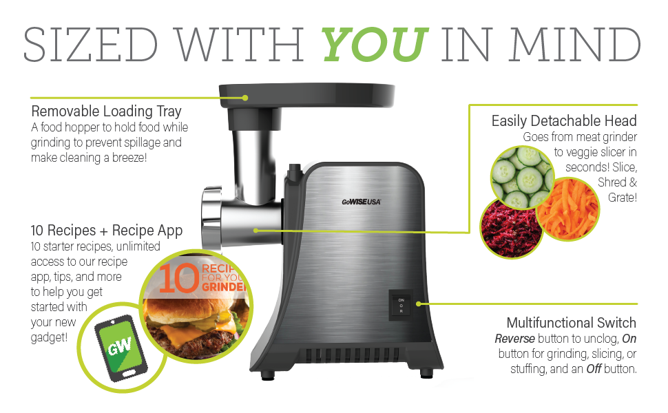 GoWISE USA GW88010 800Watt Max Grinder & Food 4in1