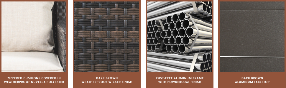 zipper cushions weatherproof nuvella dark brown woven resin wicker aluminum frame tabletop
