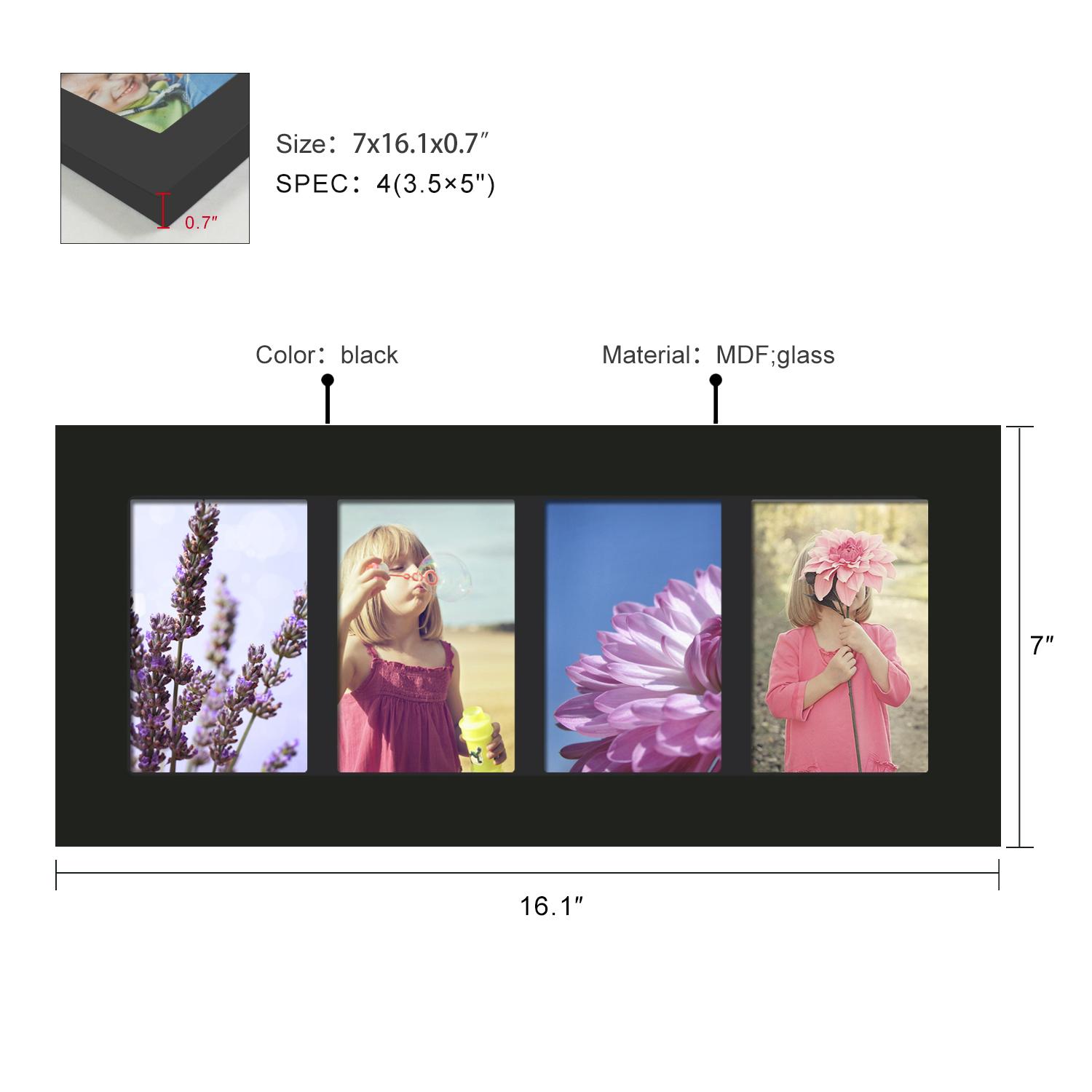 Adeco Decorative Black Wood Divided Picture Photo Frame